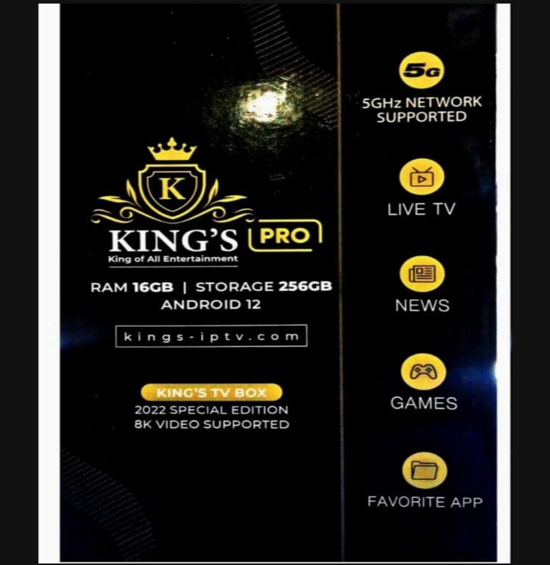KING'S PRO TV BOX 5GHz NETWORK SUPPORT RAM 16GB STRONGE 256GB Android 12