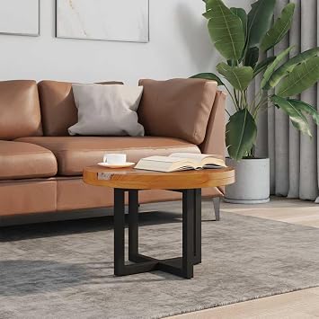 Coffee Table Teak Resin 23.6 Inch Modern Rustic Living Room Center Table with Transparent Epoxy River Design for Home Decor Indoor Outdoor Use