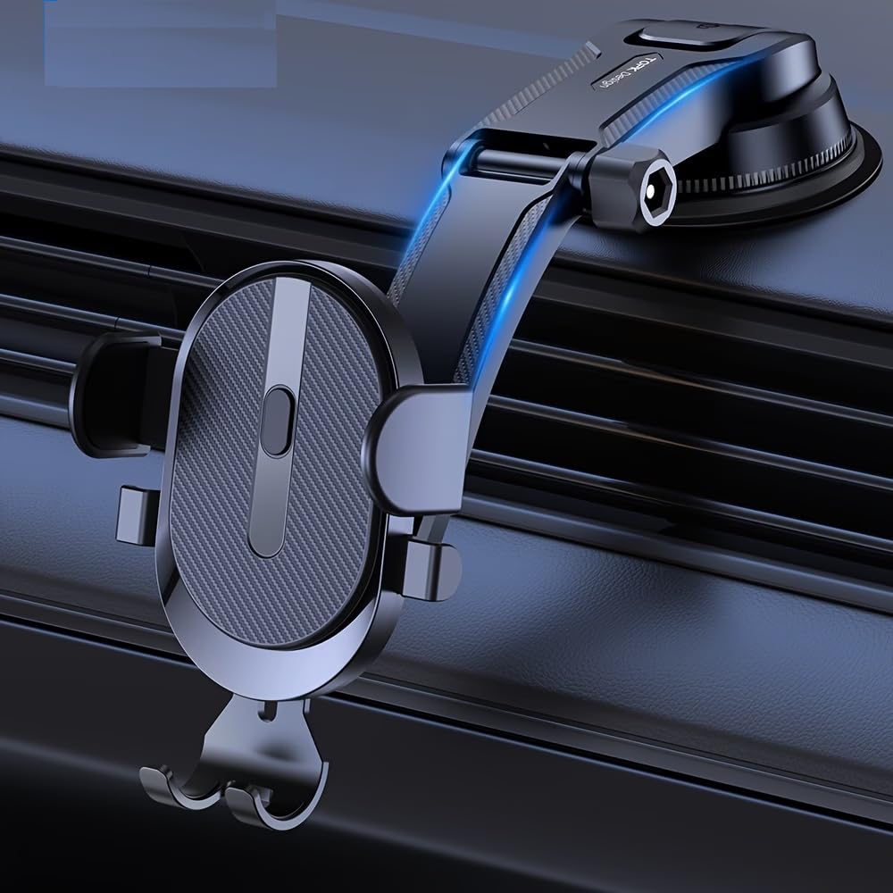 car mobile holder for dashboard with 360 degree rotation phone holder in car with quick release button, strong suction cup mount for windshield & dashboard, mobile holder for car