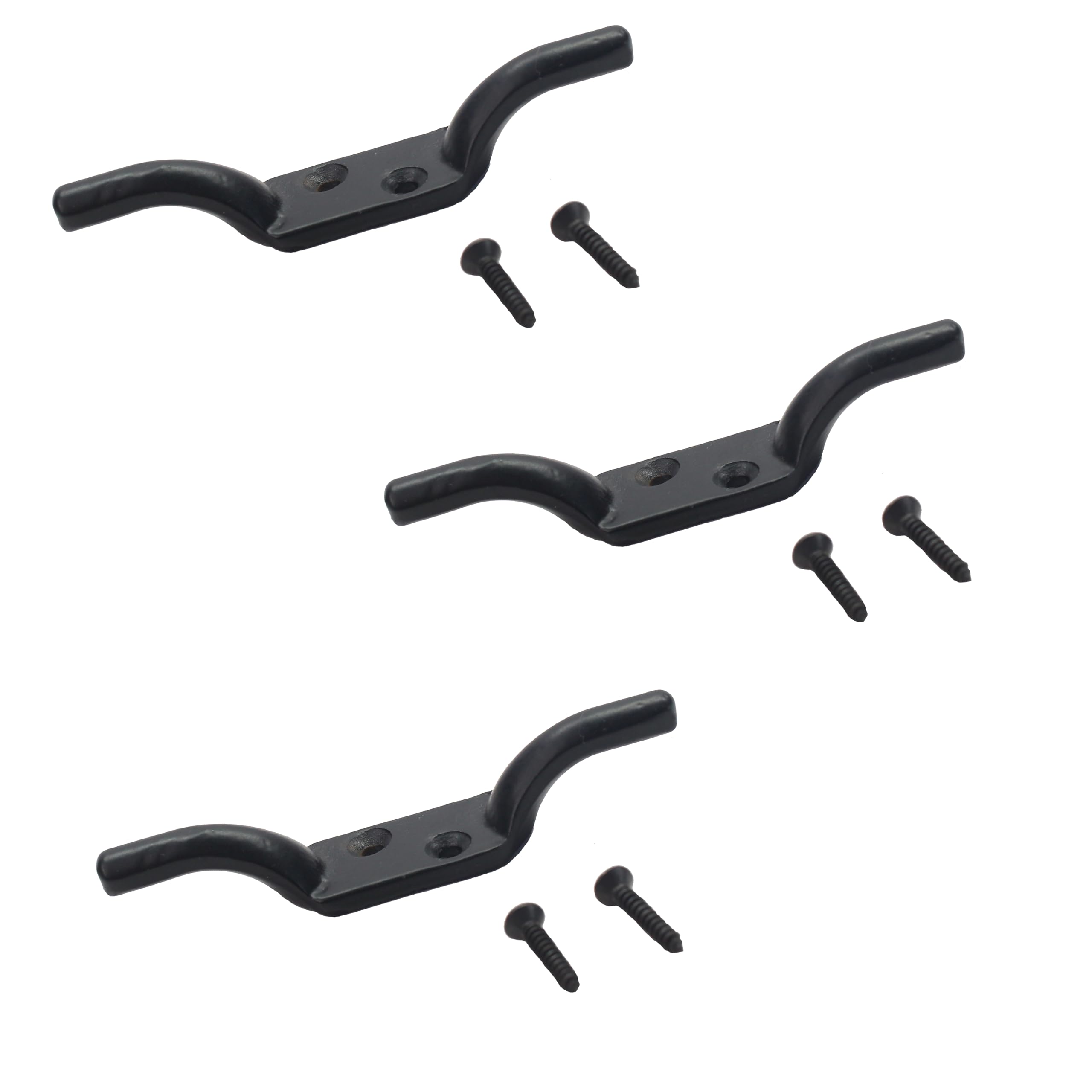 SUL Cleat Hook 100mm Heavy Duty Black Coated Rope Cord Cleat Hook, Halyard Rope Cleat Hook Flagpole Trailer Rope Roman Blind Cord Hooks Cleat Hooks for Washing Line with Screws - 4 inch (3)