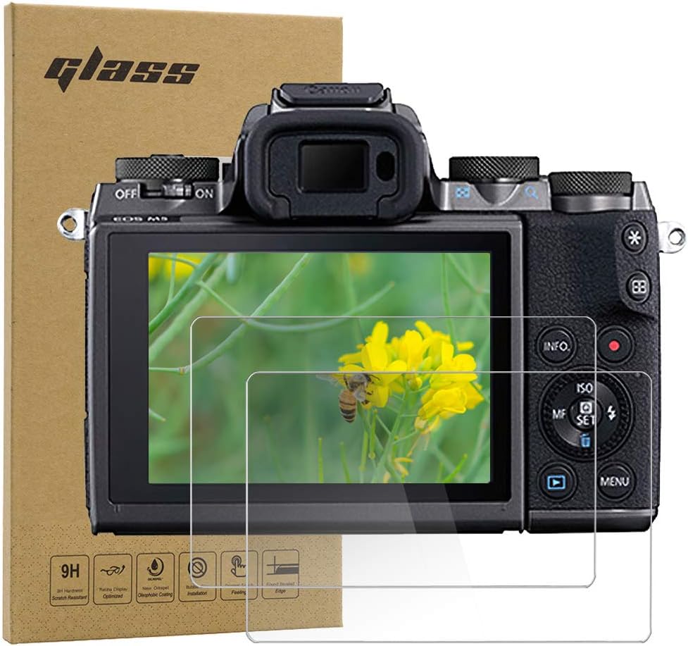 Tempered Glass Screen Protector for Canon EOS R M3 M5 M10 (2 Pack) | Camera LCD Anti-Scratch Protection Film for Panasonic Lumix DC-S1 S1R
