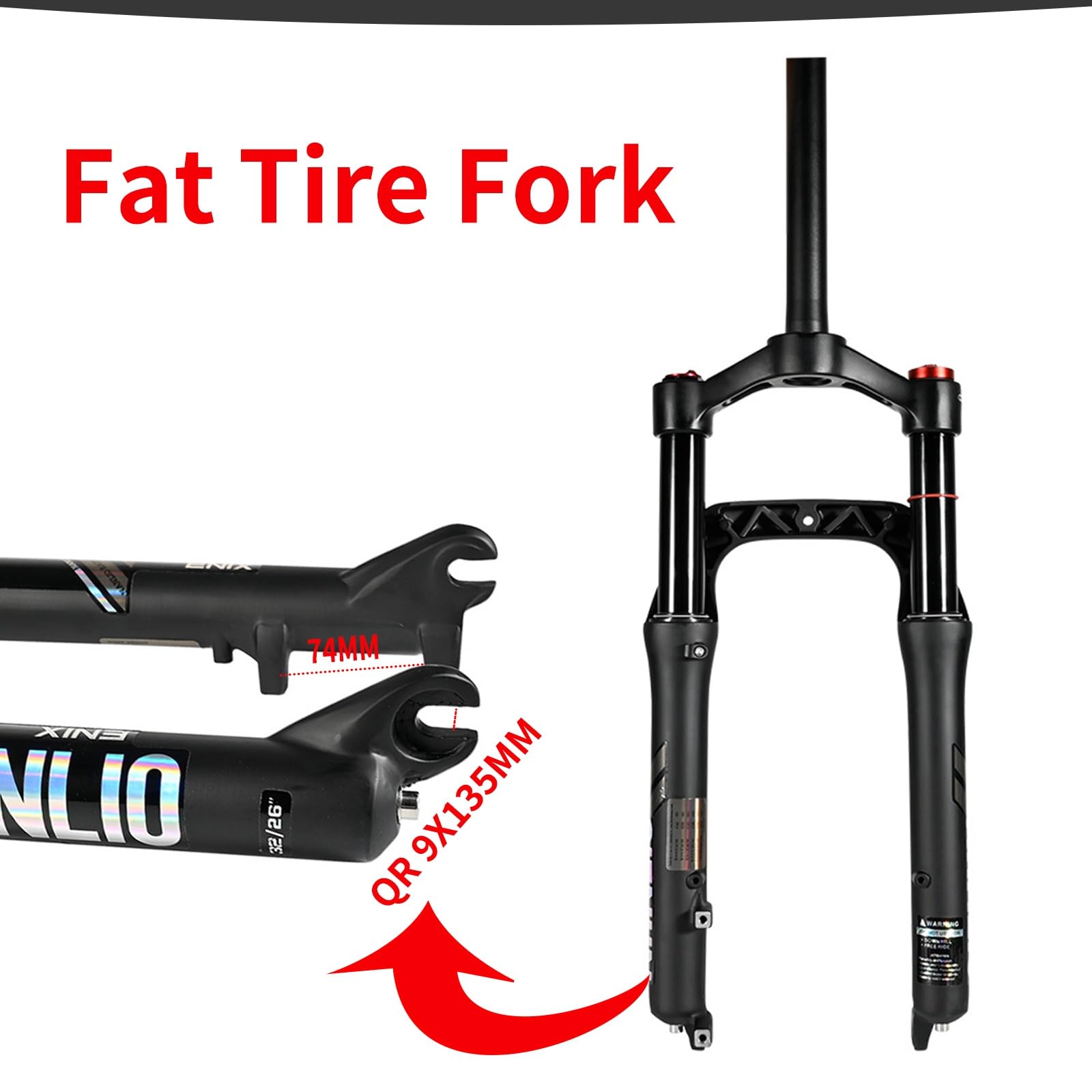 Fourche à air pour VTT Snow Bike 20/26 Pouces, Suspension VTT 4.0, pneus Larges, Plage, Crossover, vélos électriques, Frein à Disque Avant 1 1/8" Droit, axe QR 9 mm