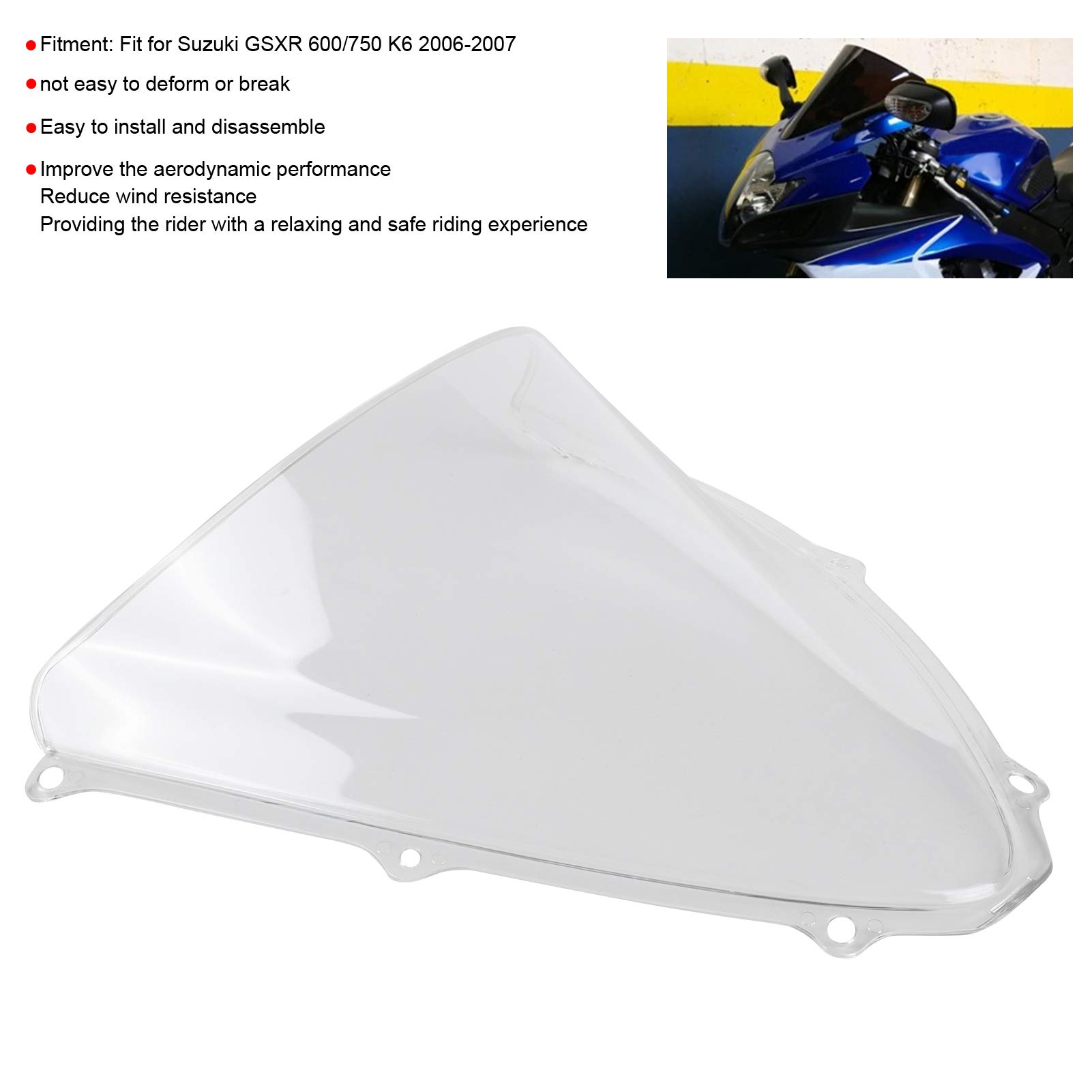 RiToEasysports Parabrezza per Moto PC Parabrezza per X 340 Mm Deflettore d'aria Riduce il Rumore della Polvere del Facile da Installare per Motociclisti GSXR 600 750 K6 2006 2007 (chiaro)