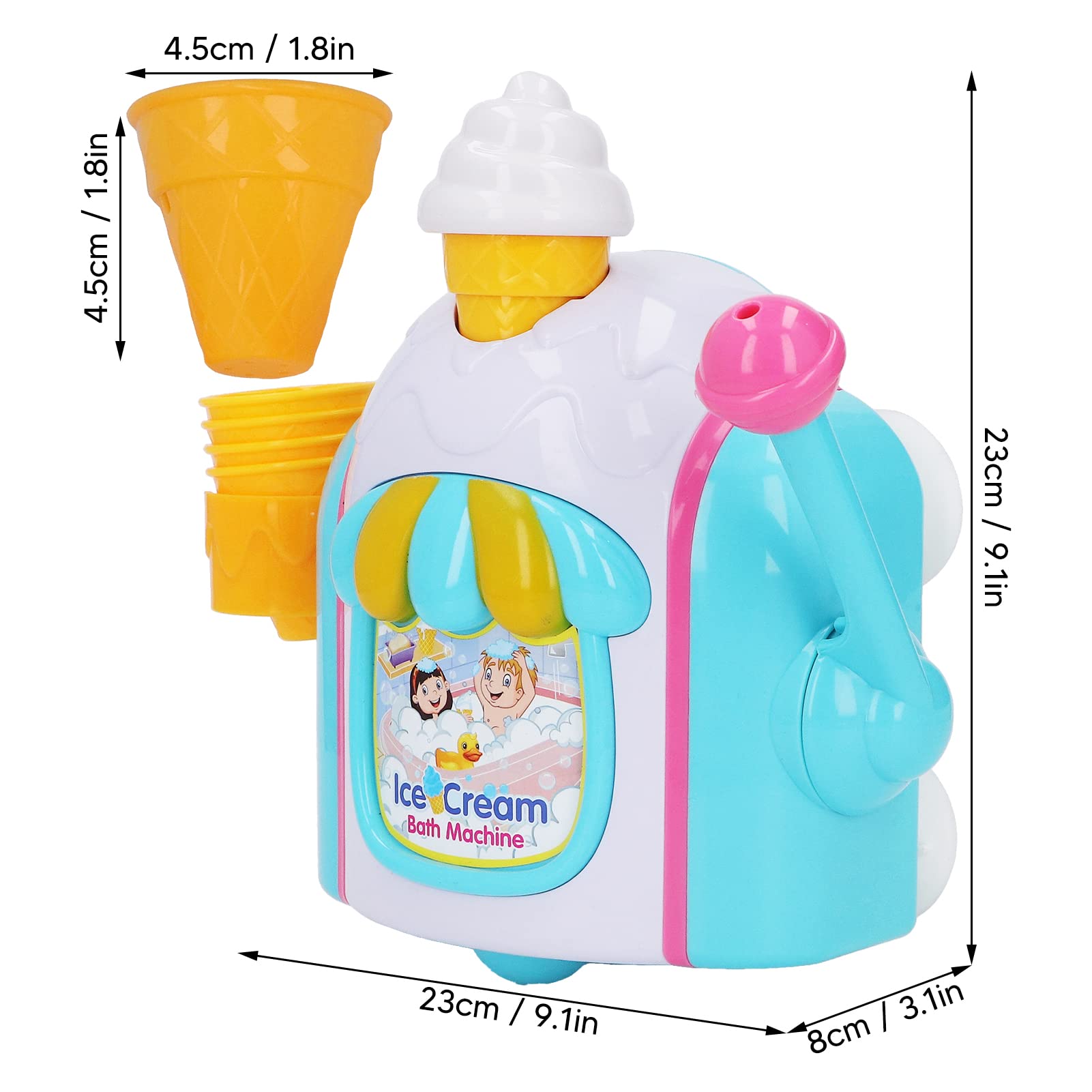 Macchina per bolle di sapone a forma di gelato Schiuma durevole Macchina per bolle di aspirazione per il bagno Bagno 23x23x8 cm Plastica blu