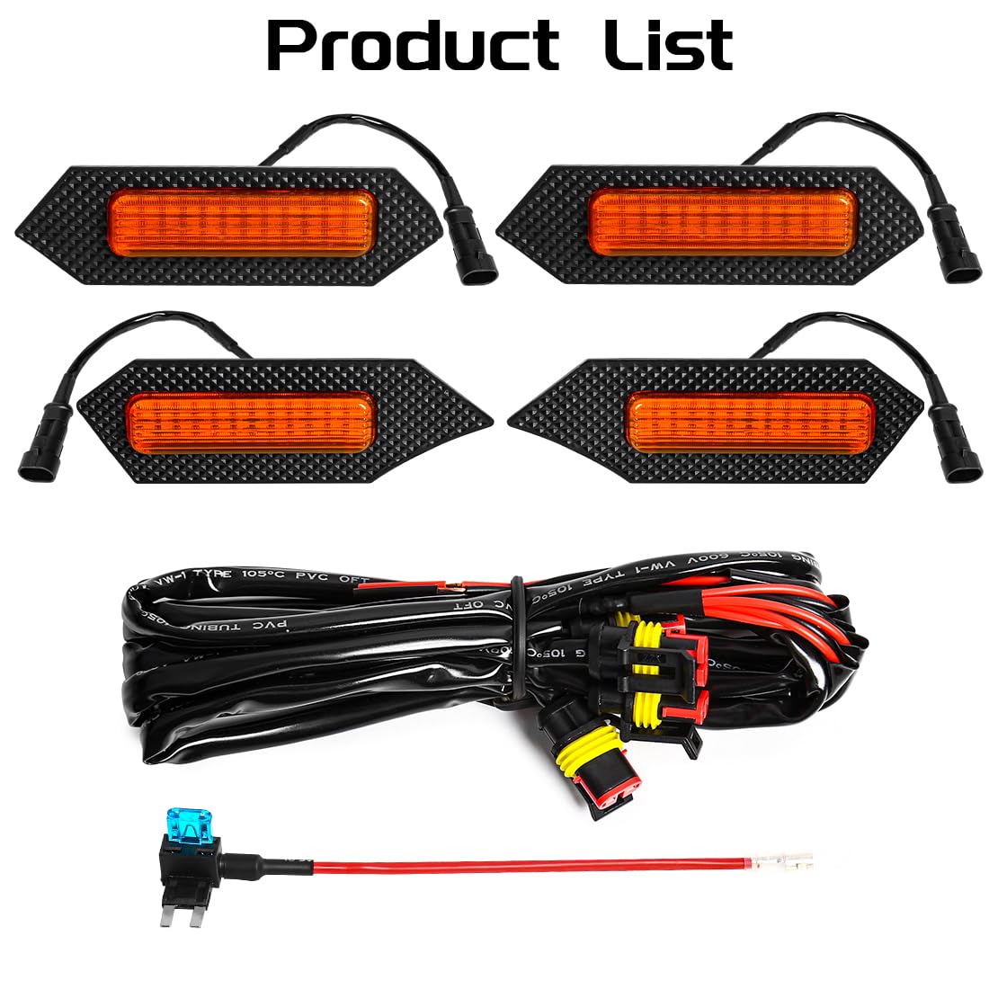 AFOGGEST Amber LED Grille Lights For Tacoma TRD Sport 2024 2025, 4Pcs Front Grill Light Kit with Wire Harness And Fuse