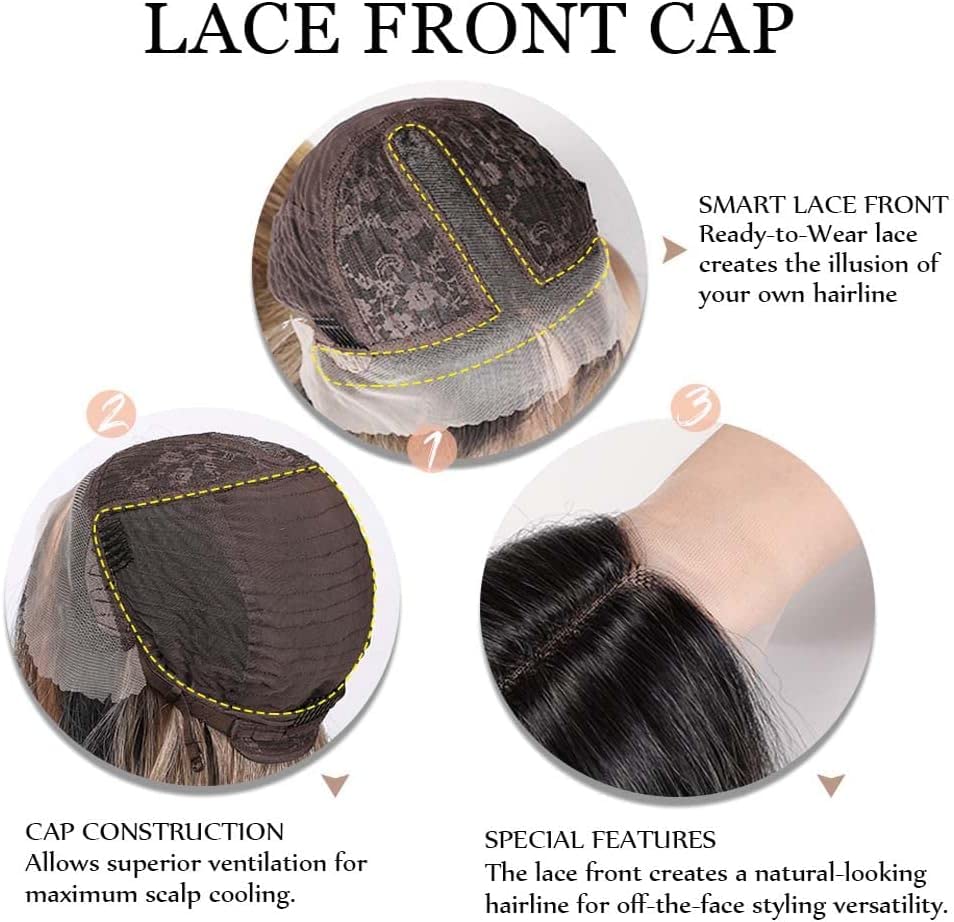 Miniatura 6 de xiweiya Peluca larga y rizada negra natural ondulada 1b# negro sintético con encaje frontal, resistente al calor, peluca de línea capilar natural