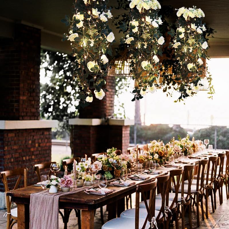 Miniatura 6 de RECUTMS Plantas artificiales colgantes, 2 piezas, 3.3 pies, rosas, flores, vides, bodas (blanco)