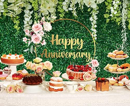 Miniatura 4 de Ticuenicoa Telón de fondo floral de feliz aniversario de 7 x 5 pies para decoración de fiesta de cumpleaños de boda de 10 años 50 años, decoración