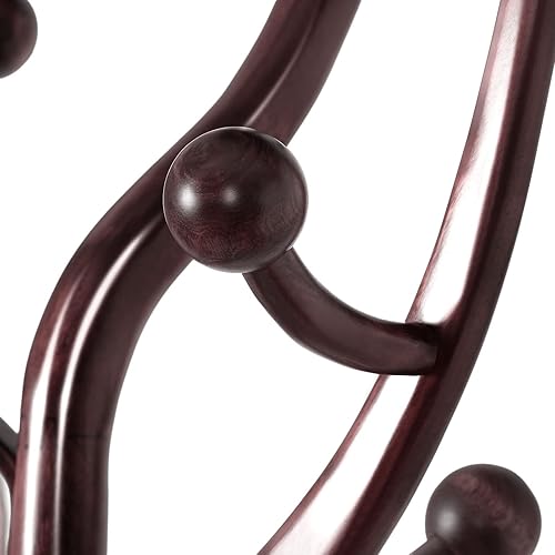 Miniatura 7 de Bekrvio Perchero independiente de madera para árbol con 8 ganchos, diseño creativo de rama de árbol, soporte para colgar ropa con base de esfera