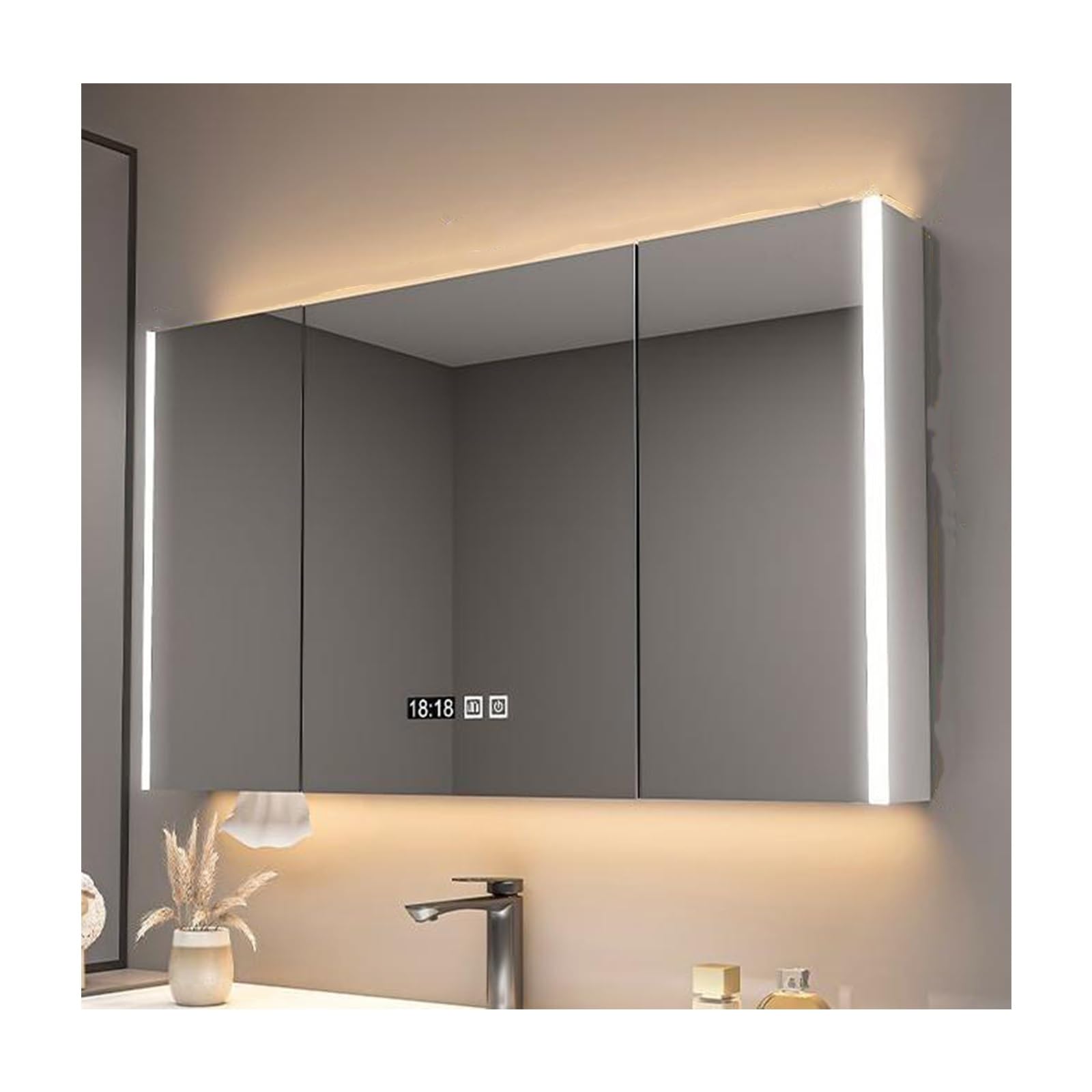 BKSXSOP Dimmable LED Bathroom Mirror Cabinet - 120cm (47.2in) Stylish Wall-Mounted Storage with Illuminated Design & White Finish for Modern nization