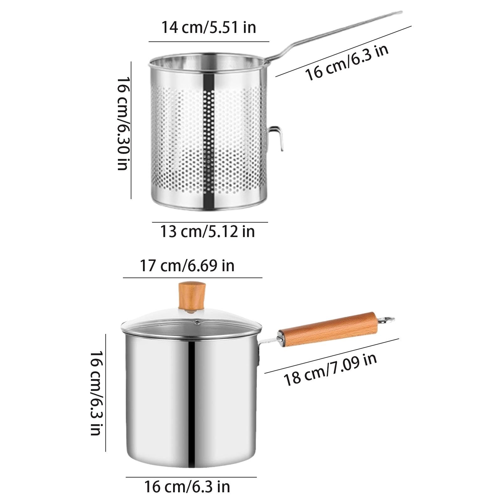 Pentola a induzione di calore, pentola con cestello e coperchio, filtro 'olio in acciaio inossidabile, contenitore versatile per filtro 'olio a bocca larga, per casa, campeggio, patatine