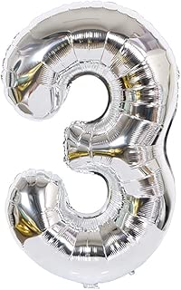 40 Inch Silver Alphabet Letter Foil Helium Digital Balloons Number 3 for Birthday Anniversary Party Festival Decorations - coolthings.us