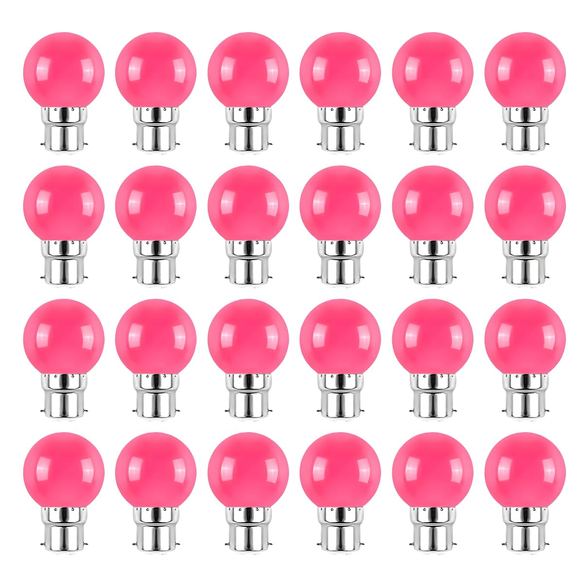 Jiotouhu 24 Pack B22 Bayonet Colored LED Light Bulbs 2W G45 Golf Ball Mini Globe Bulb Lighting Bulbs,Pink for Outdoor Indoor String Patio Garden Party Christmas, Tree, Fairy Party Night Lights