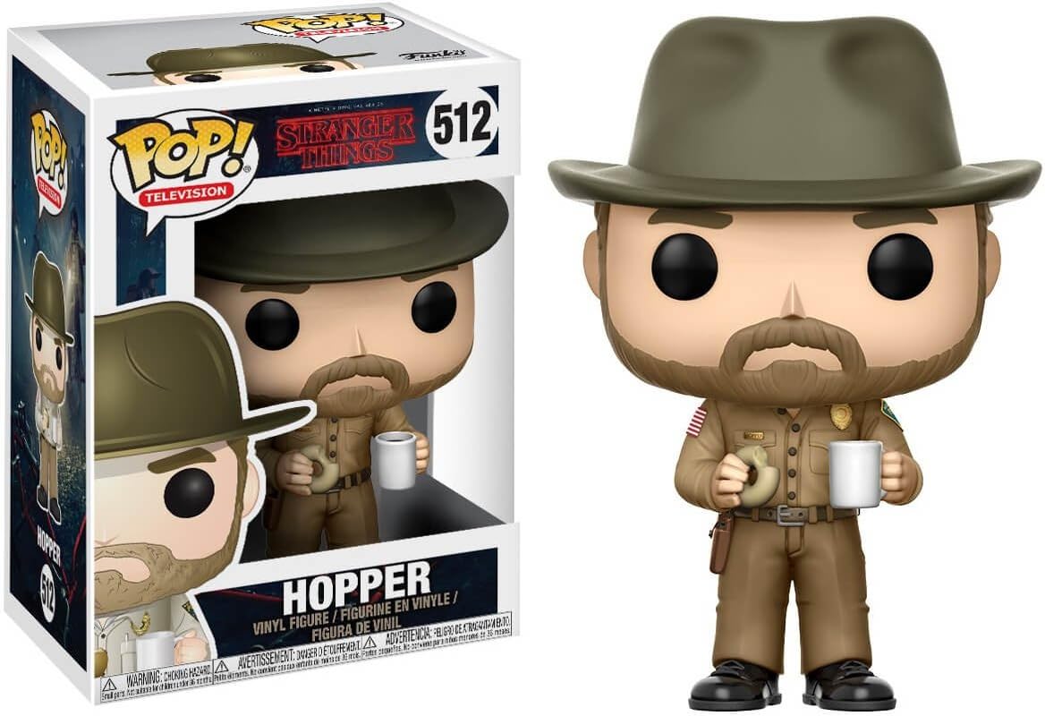 POP [Stranger Things - Chief Hopper with Donut Funko Vinyl Figure (Bundled with Compatible Box Protector Case), Multicolor, 3.75 inches