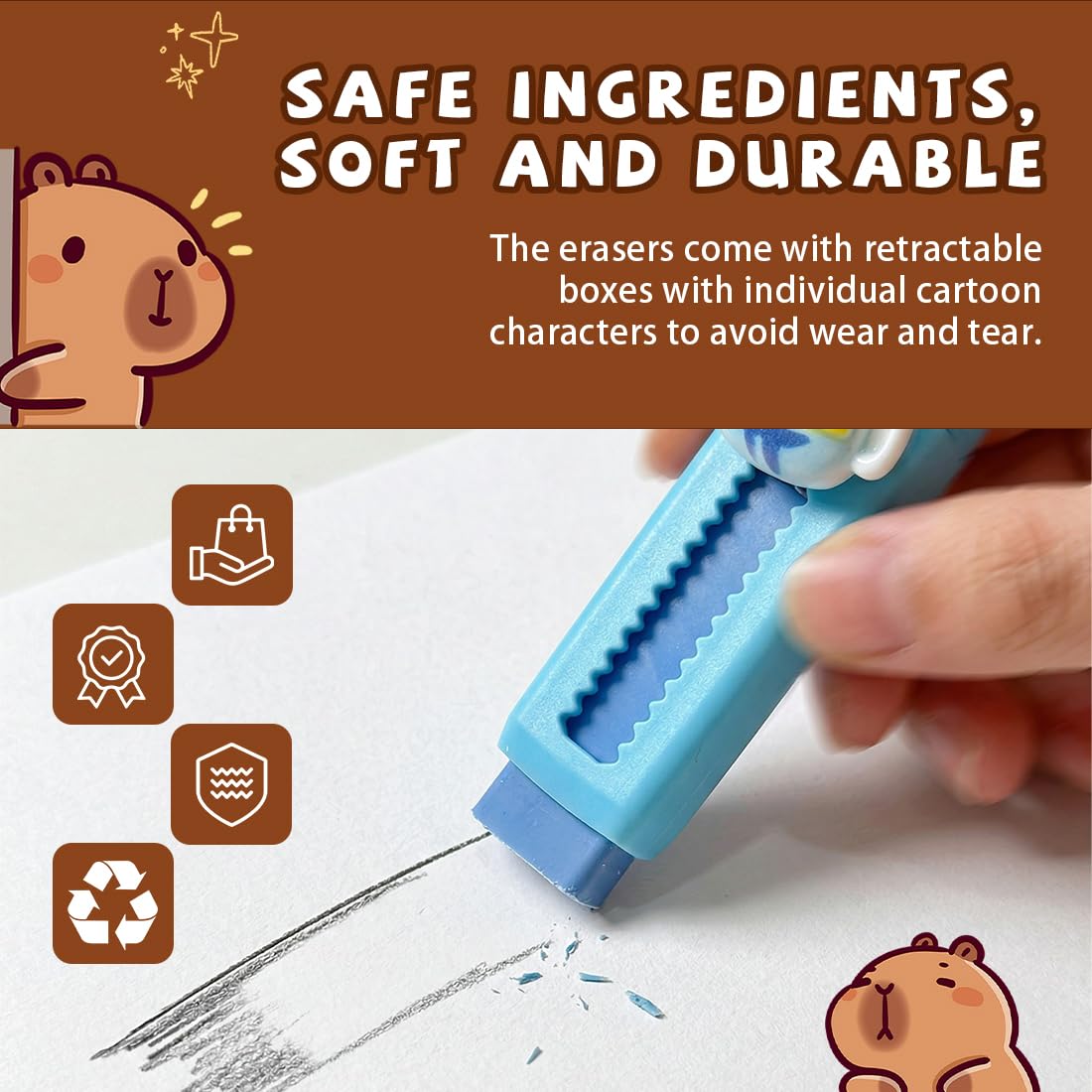 4 Piezas Gomas De Borrar Capybara, Cosas De Capybara, Con Fragancia Retráctil, Para Niños Y Estudiantes, Bonito Diseño En 4 Colores, Ideal Para La Escuela Y La Oficina