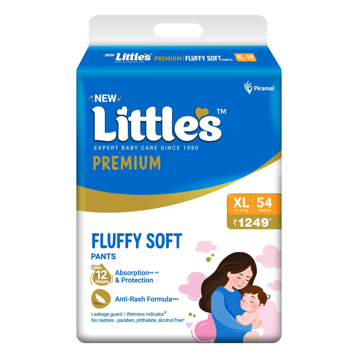 Little's Premium Baby Diapers XL Size (Extra Large) Pants Style | 12-17 kg | 54 Count - Pack of 1 | Super Jumbo Baby Diaper with Leakage Guard, Wetness Indicator & 12 Hours Absorption