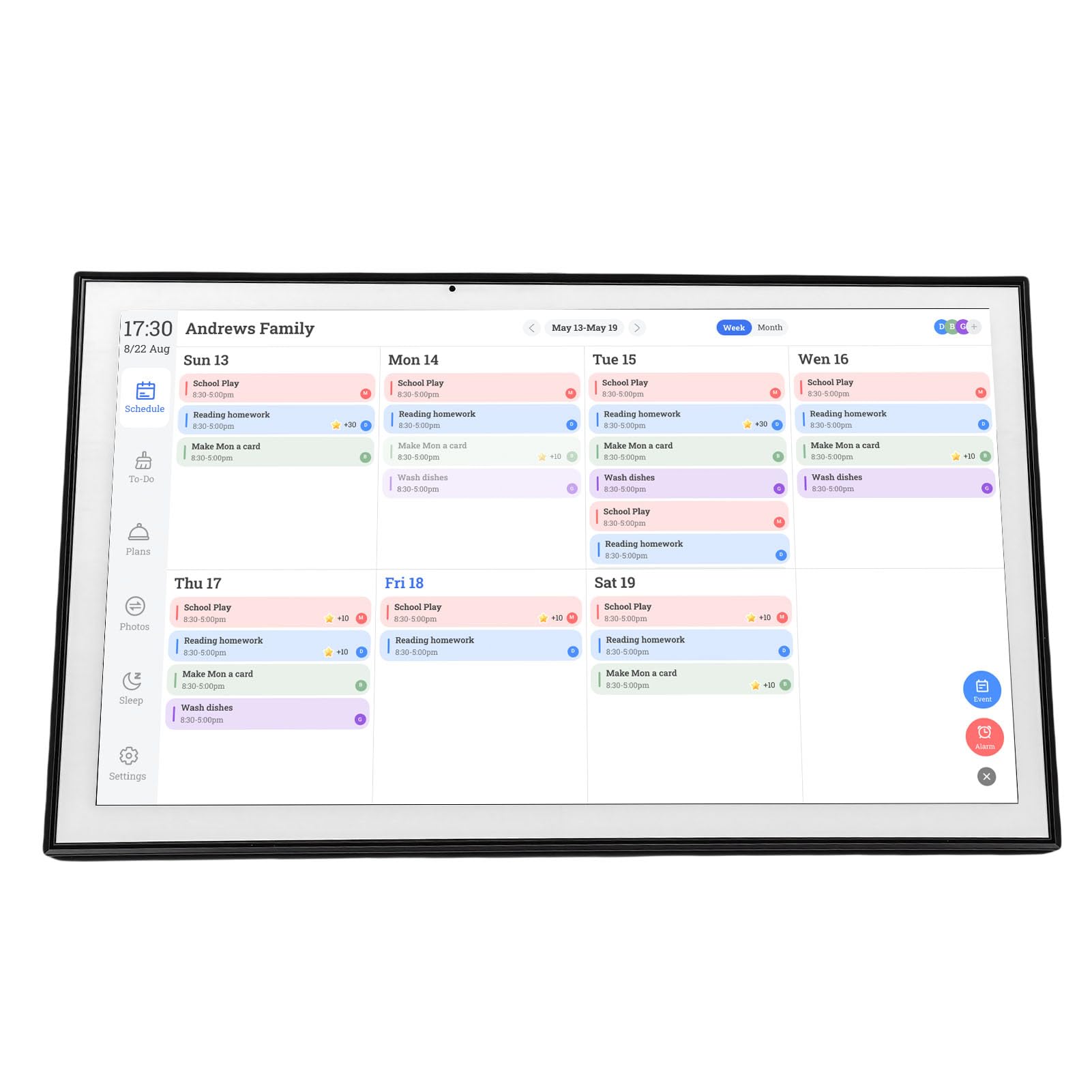 Eujgoov Calendario Digitale Smart Touchscreen 21,5 Pollici WiFi, Schermo IPS 1920x1080P per Organizzazione Familiare, Sincronizza con Google Calendari, Agenda Mensile Settimanale (Spina UE 100-240 V)