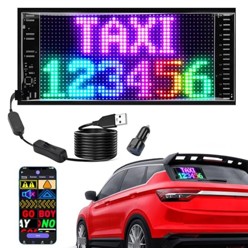Panneau LED à défilement, panneau couleur RVB flexible, affichage LED programmable, motif de texte personnalisé, pour voiture, bar, fête, festival (20 x 64 (102 x 348 mm)