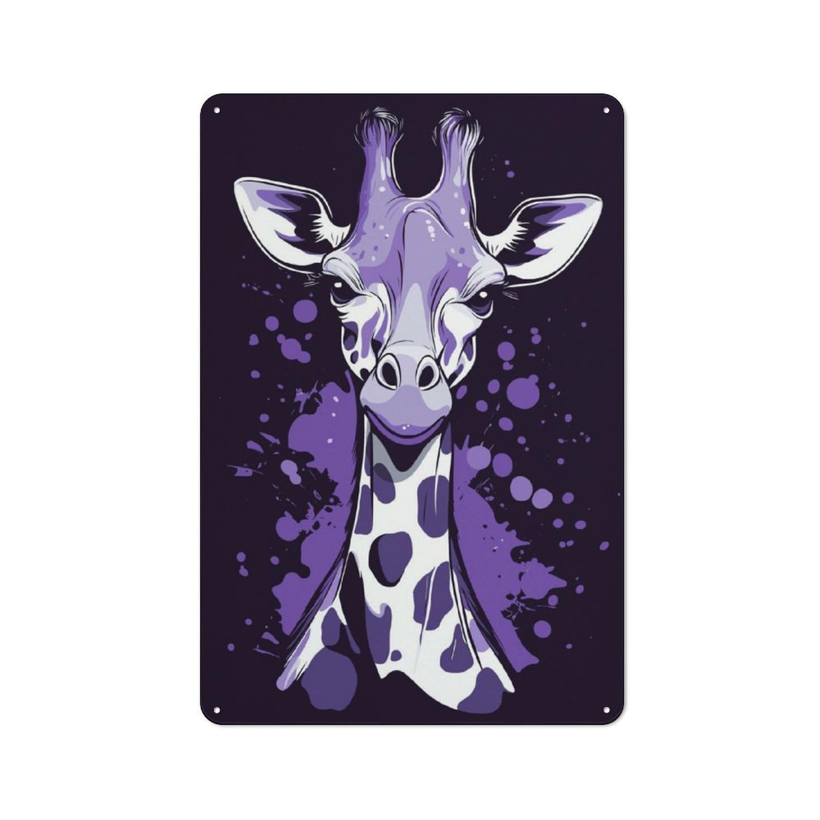 Junmoney Purple Giraffe Portrait Metal Wall Sign 30X20cm Featuring For Garage Wall, For Themed Room Decoration, For Living Room And Hallway Decor