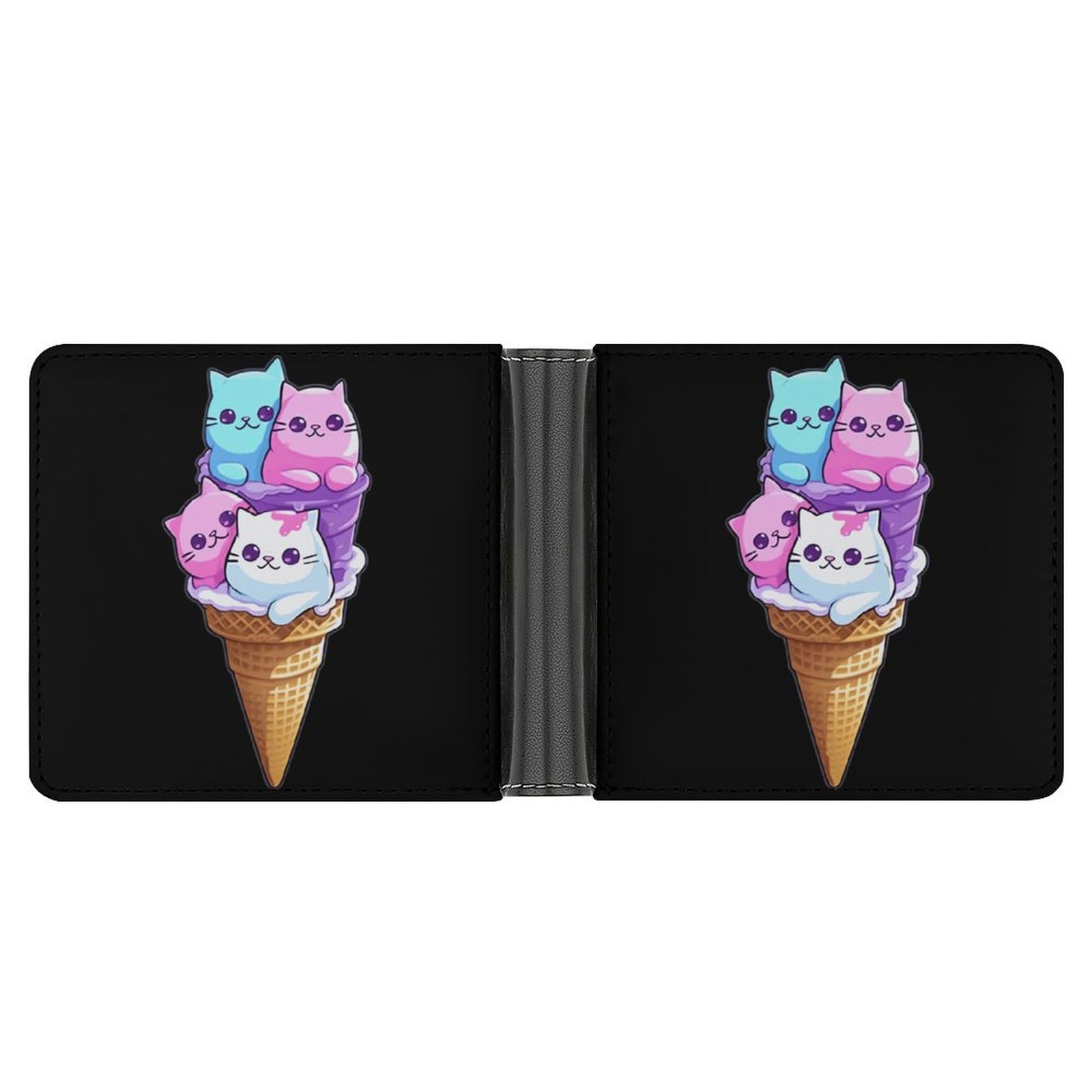 Ice Cream Cat Bifold Wallet PU Leather Coin Purse Lightweight Credit Card Holder Wallet Money Clip