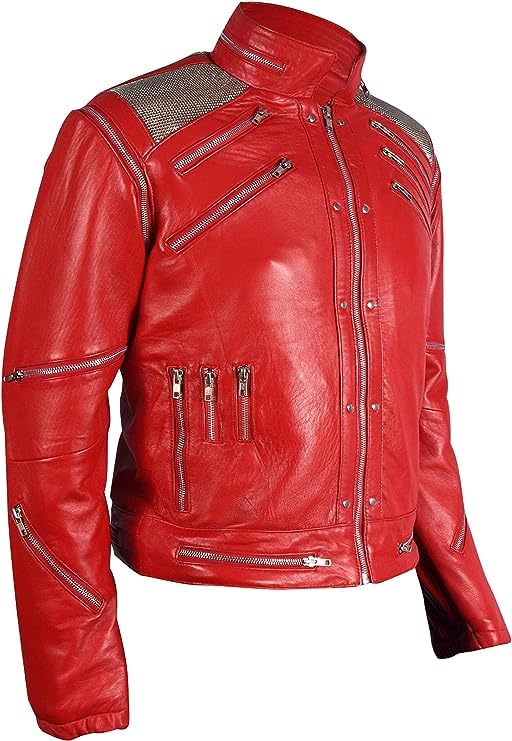 MJ Beat it Leather Jacket Michael RED 100% Real Leather2