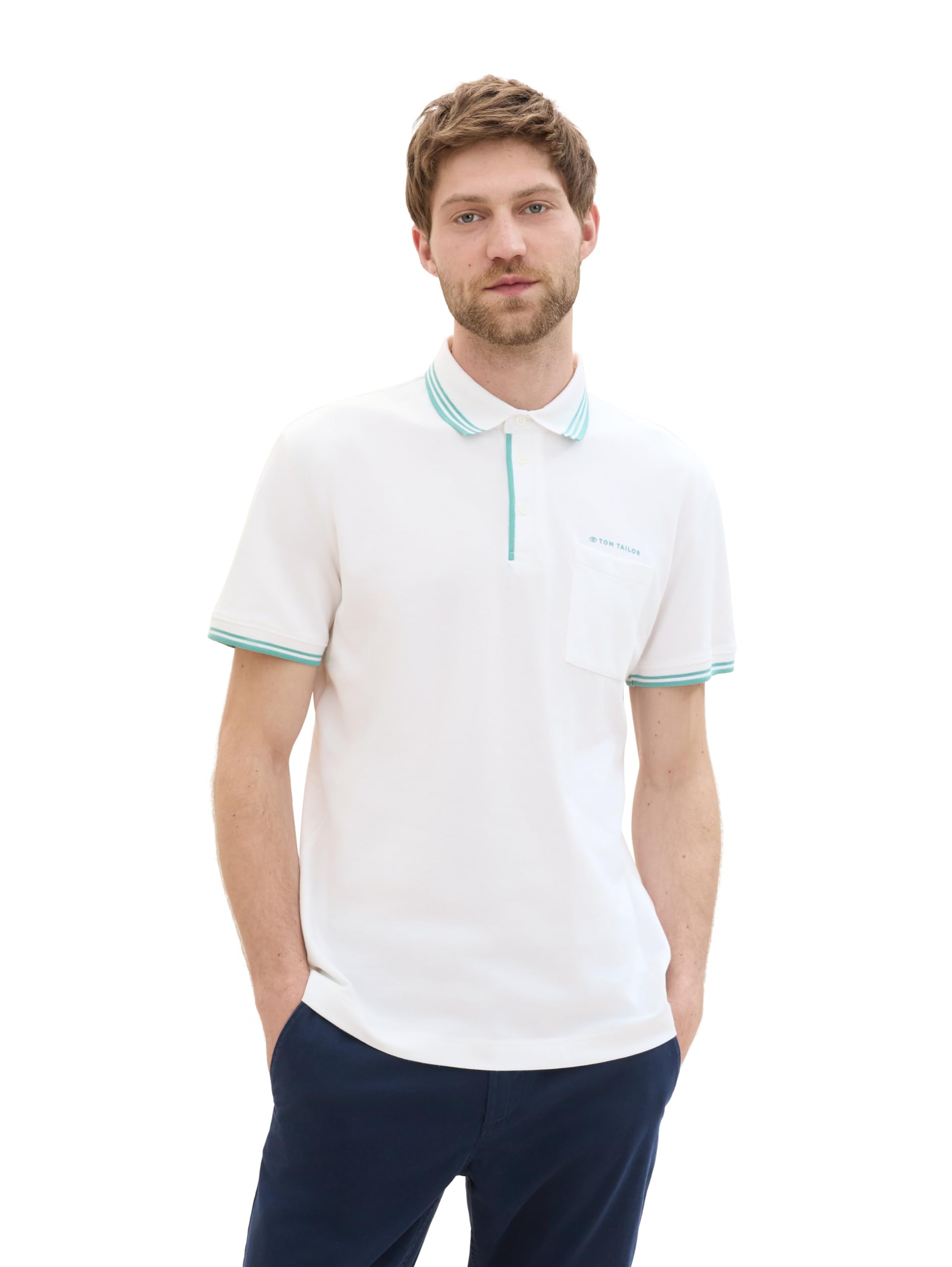 TOM TAILOR Men's Basic Pique Polo Shirt with Coloured Details