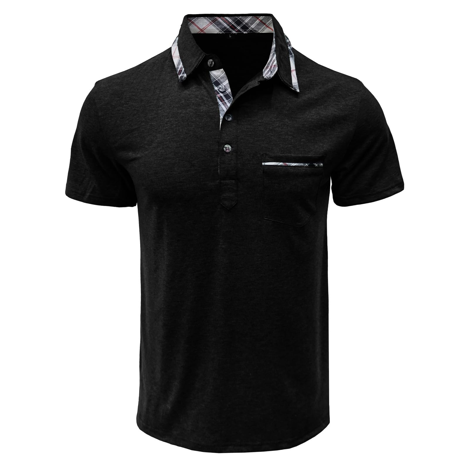 Comilaka Polo Uomo Manica Corta Cuciture a Quadri Polo con Tasca T-Shirt Estiva S-XXL