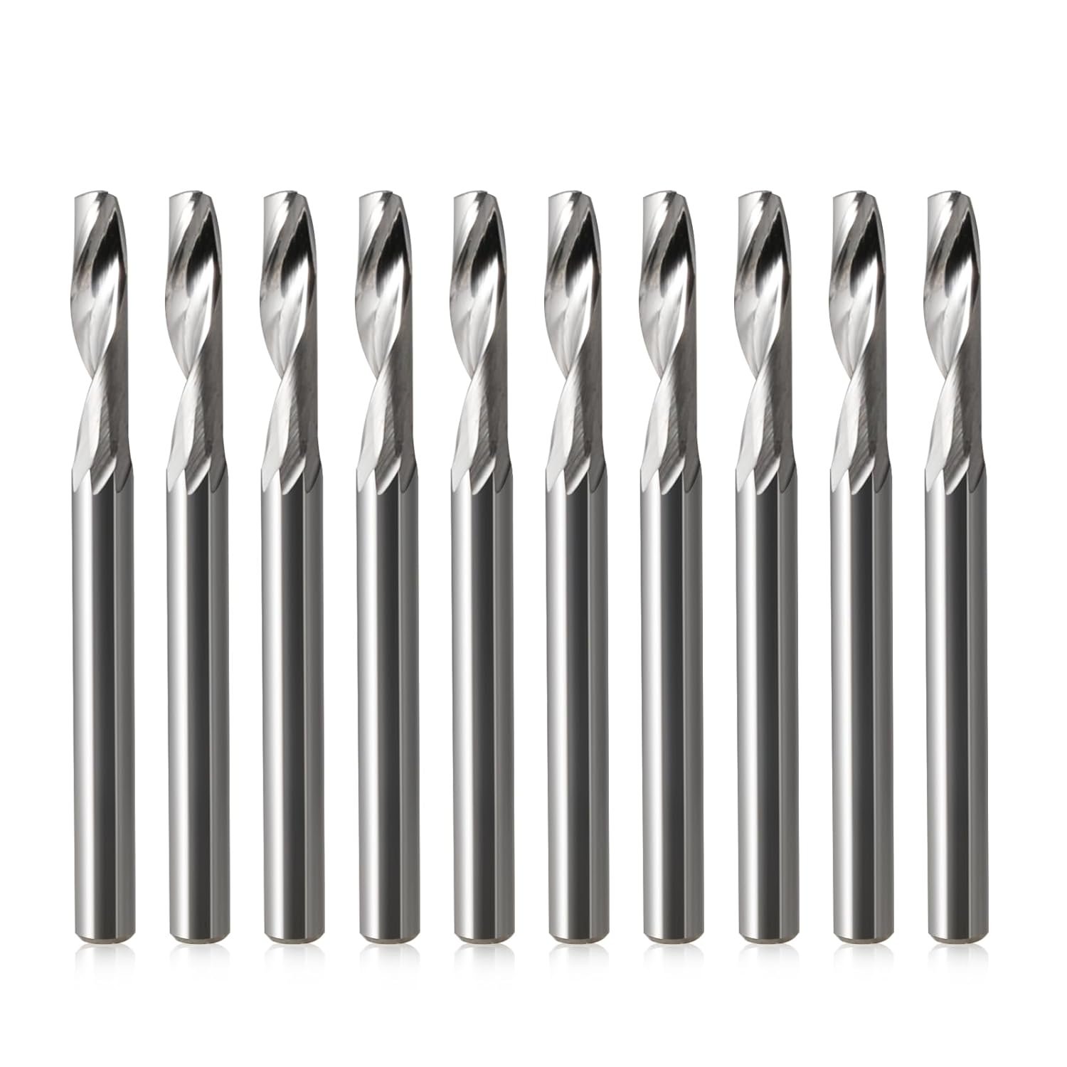 HOZLY 1/8 Shank CNC Router Bits O Flute End Mill Single Flute Spiral Router Bit Up Cut Milling Cutter with 1/8 Inch Cutting Diameter Router Bit Set for Aluminum Cutting Pack of 10 (3.175x3.175x12mm)