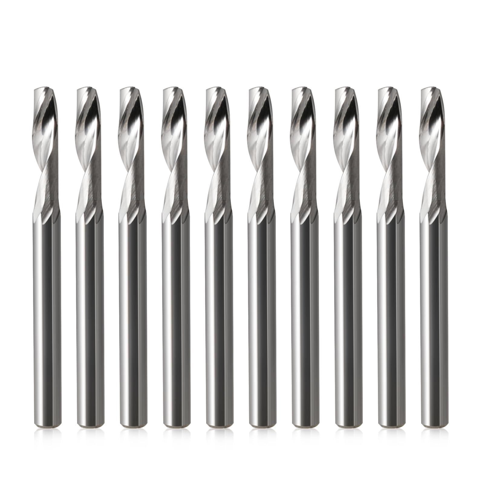 HOZLY 1/8 Shank CNC Router Bits O Flute End Mill Single Flute Spiral Router Bit Up Cut Milling Cutter with 1/8 Inch Cutting Diameter Router Bit Set for Aluminum Cutting Pack of 10 (3.175x3.175x12mm)