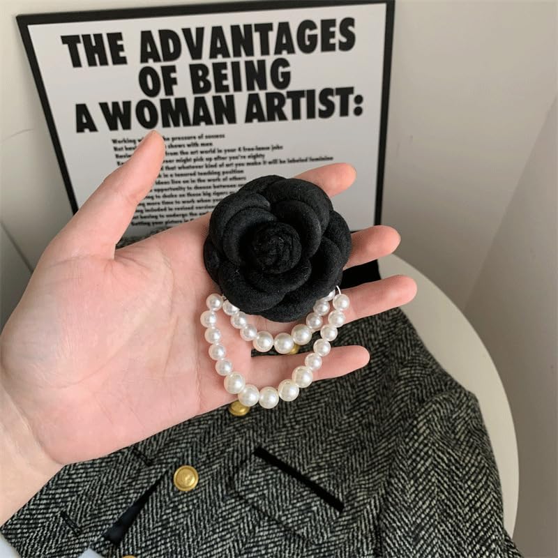 Image of Elegant Fabric Camellia Flower Brooch Pins for Women,Vintage Pearl Tassel Corsage Jewelry Brooches Dainty Lapel Pins Party Wedding Gifts