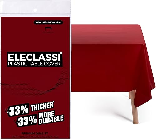 Eleclassi Paquete de 12 manteles de plástico desechables de calidad prémium color burdeos 54 x 108 pulgadas - Mantel de plástico desechable para