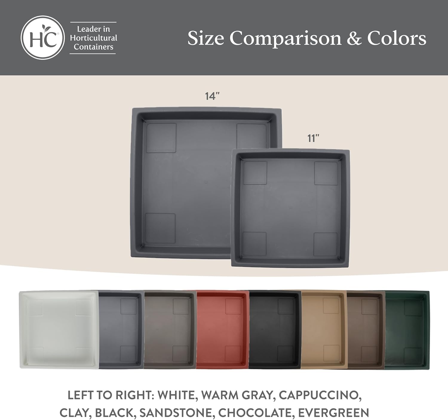 The HC Companies Accent Square Plant Saucer - Durable Plastic Trays for Plants - Stylish Square Tray for Water Drainage - UV Resistant Planter Saucer for Indoor & Outdoor Use (11”, Clay, Pack of 1)