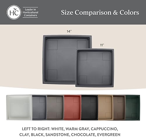 Miniatura 6 de The HC Companies Plato cuadrado de plástico de 11 pulgadas para macetas, bandejas para plantas de interior y exterior para macetas, 11.38 x 11.38 x