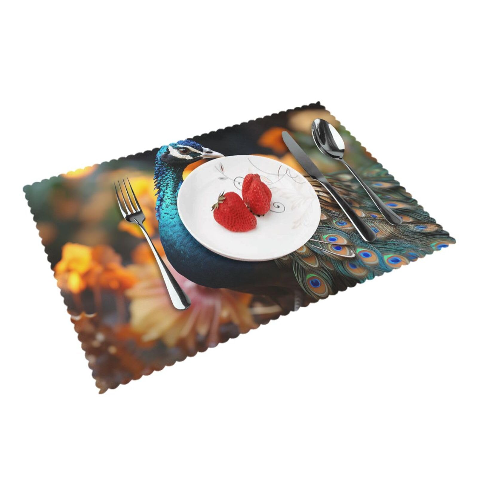 Placemats Set of 4 Heat Resistant Woven Place Mats for Dining Table Peacocks Placemats Washable Wipeable PVC Table Mats Indoor/Outdoor Place Mats for Party Kitchen Decor 30x45 cm