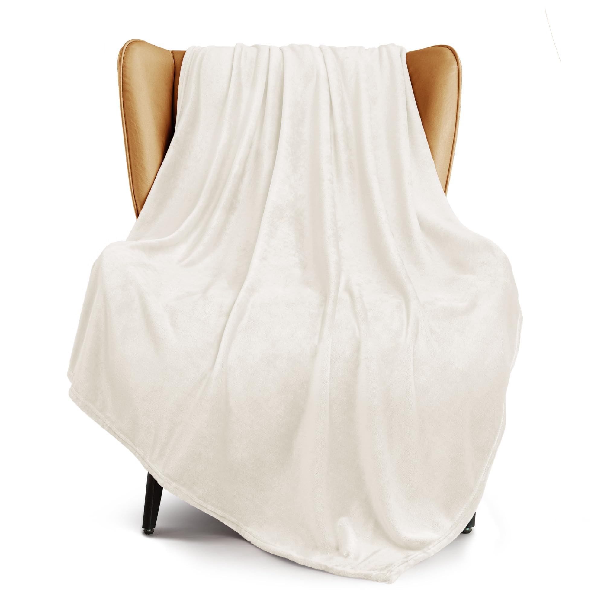 Exclusivo Mezcla Extra Large Fleece Throw Blanket for Couch, Sofa, 300GSM Super Soft and Warm Blankets, Ivory Throw All Season Use, Cozy, Plush, Lightweight, 50x70 Inches
