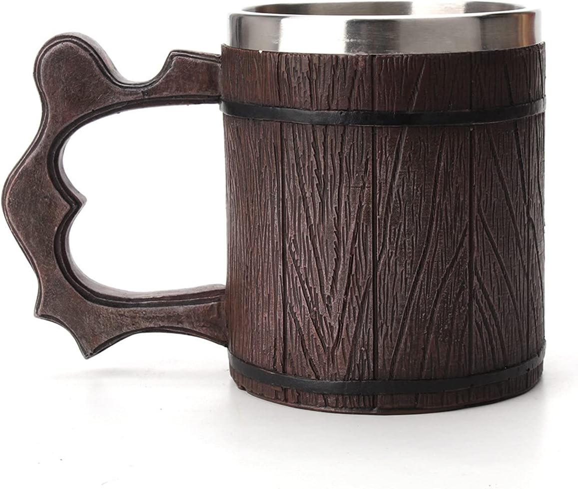 Novelty Bar Wine Glass Office General Resin Stainless Steel Liner Water Cup Great Gift 450ml Creative Simulation Wooden Barrel Mug Medieval Wine Glass (Color : Painted Size : 450ml)