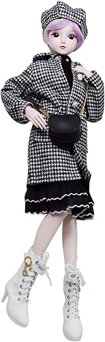 Miniatura 3 de Proudoll Muñeca BJD de 13 de 23.6 in y 24 pulgadas, muñecas SD articuladas con bola, figuras de acción Freya + boina + peluca + abrigo + vestido +