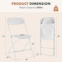 Vista 3 de Sweetcrispy Folding Chair 4 Pack, Plastic Foldable Chairs with 330-Pound Capacity, Sturdy Metal Portable Chair, Easy to Use and Store, Outdoor and