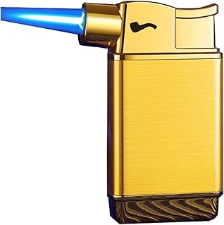 Isqueiro de butano, isqueiro de cachimbo à prova de vento, isqueiro de injeção direta de chama azul, para charutos/velas/churrasco (gás não incluído) (Color : Gold)