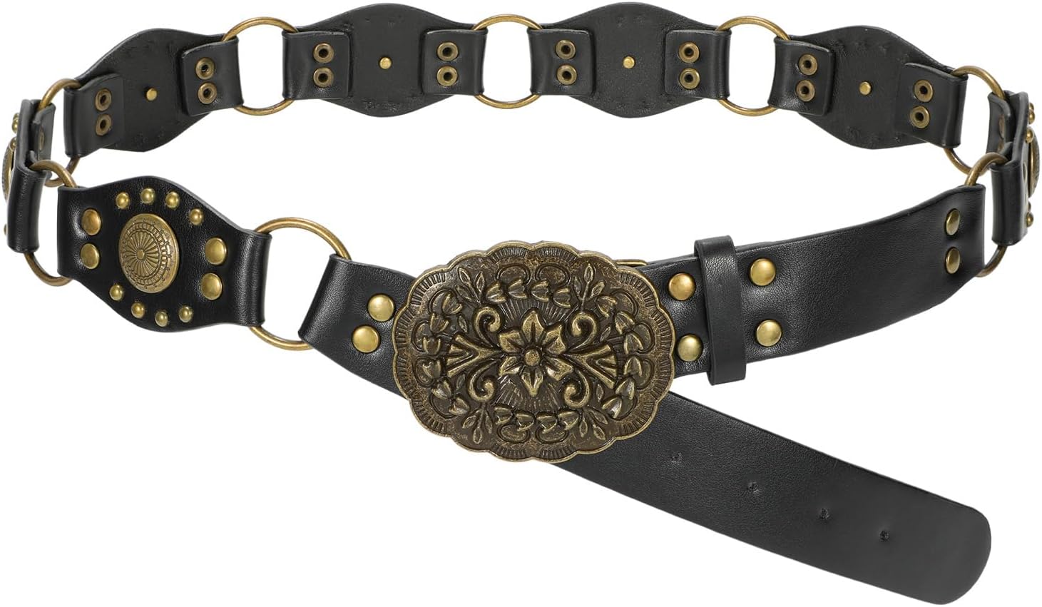 SUOSDEY Western Leather Belts for Women Vintage Cowgirl Rivets Belt for Jeans Dress