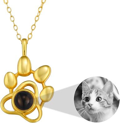 925 Silver Custom Photo Projection Necklace with Picture Inside Customized Picture Projection Necklace Personalized Photo Necklace Customized Picture Memorial Pet Necklace for Women/Pet Lover