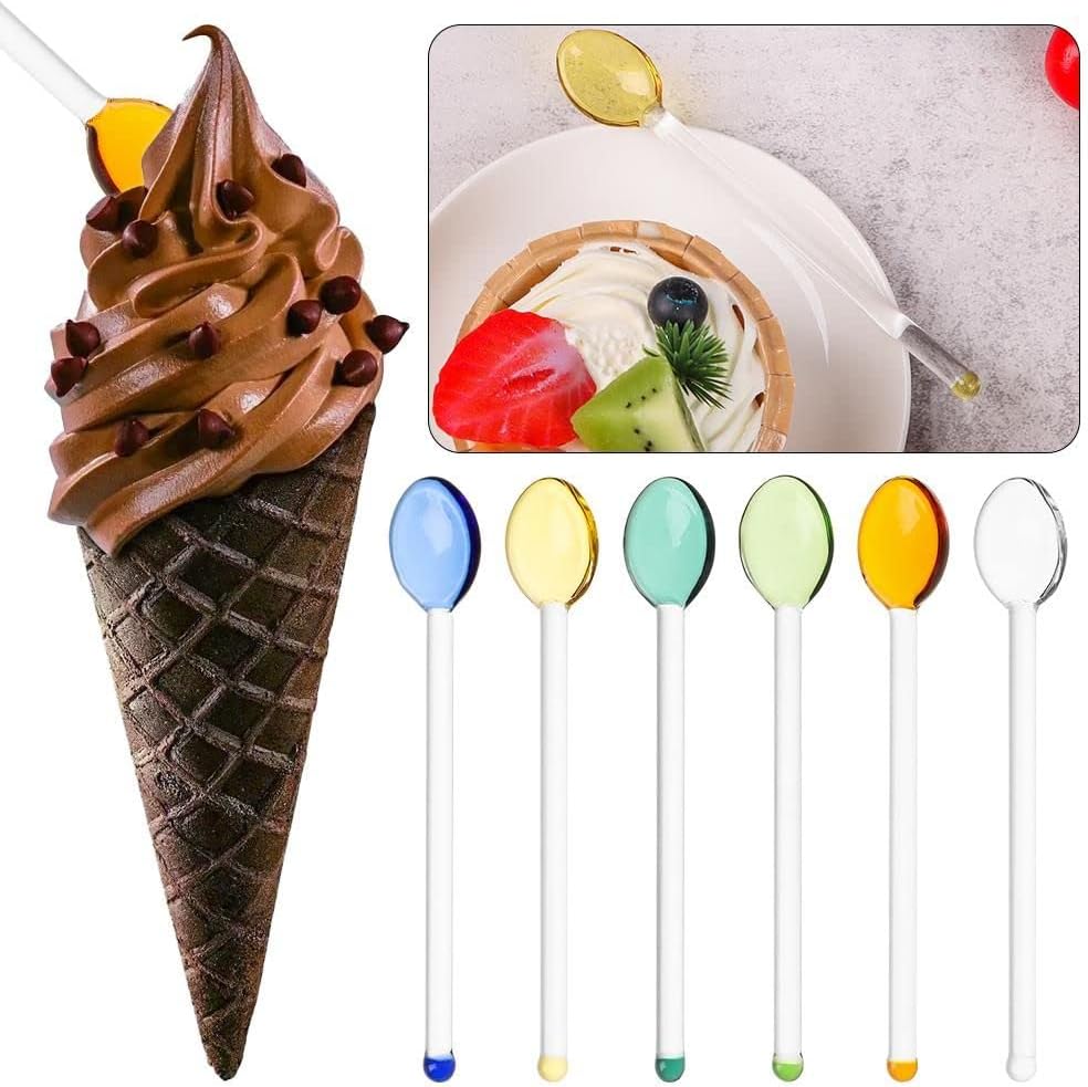6PCS Tea Spoons, Colorful Coffeeware Long Handle Stirring Spoons, Home Kitchen Glass Spoon