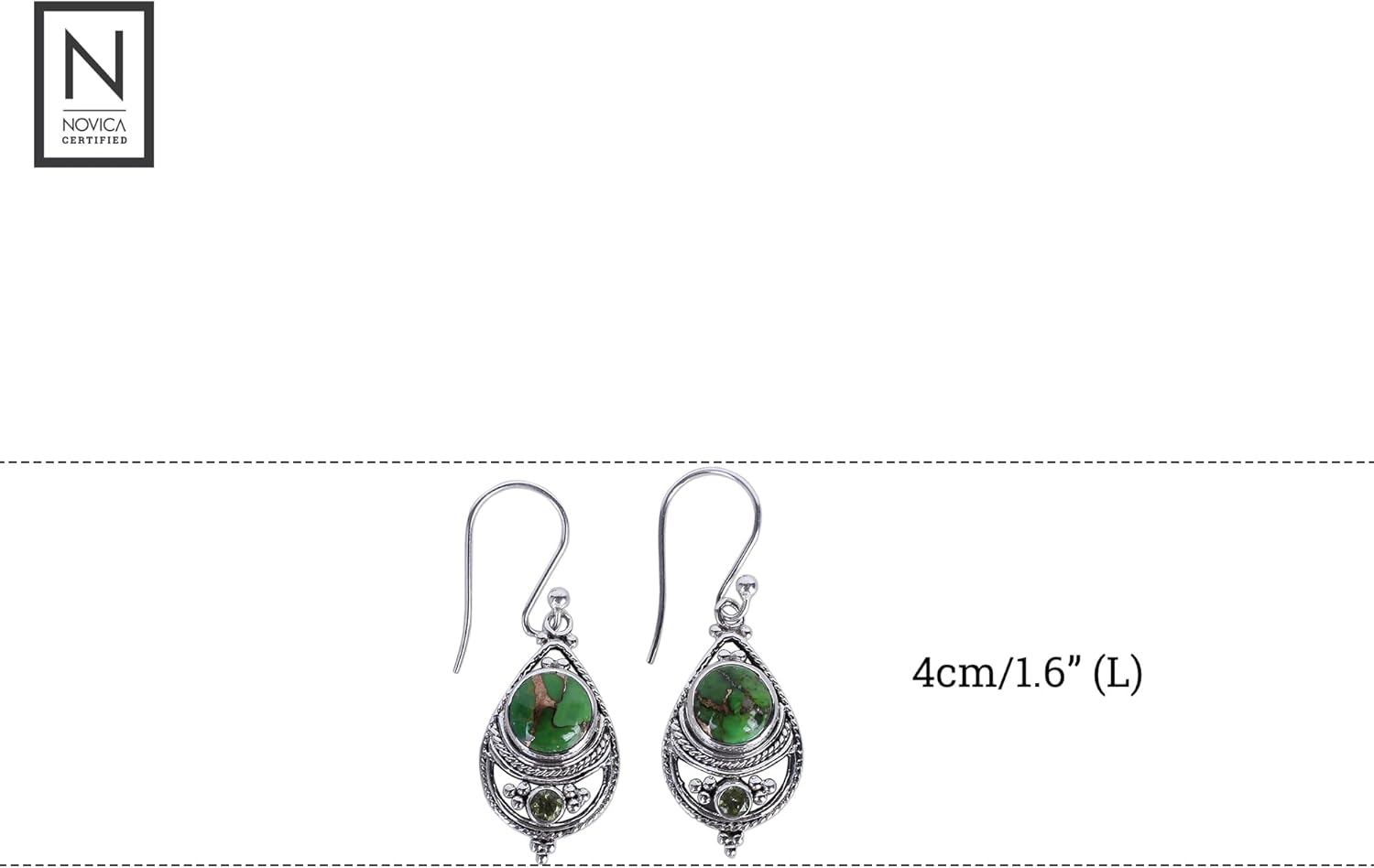 NOVICA Artisan Handcrafted Turquoise Dangle | Dangle For Women Sterling Silver | Vintage Birthstone | Elegant Turquoise | Green Chalcedony Dangle Earrings - Image 3