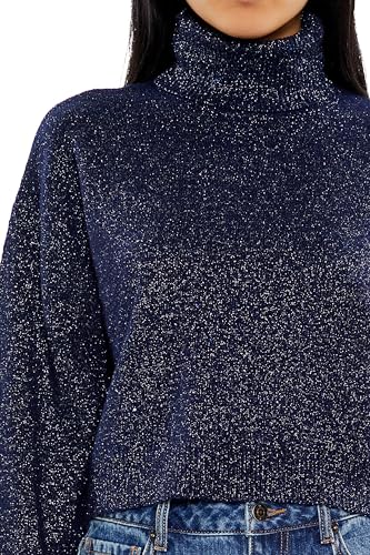 Forever 21 Damen Glitter Knit Turtleneck Sweater Pullover, Blau, Groß