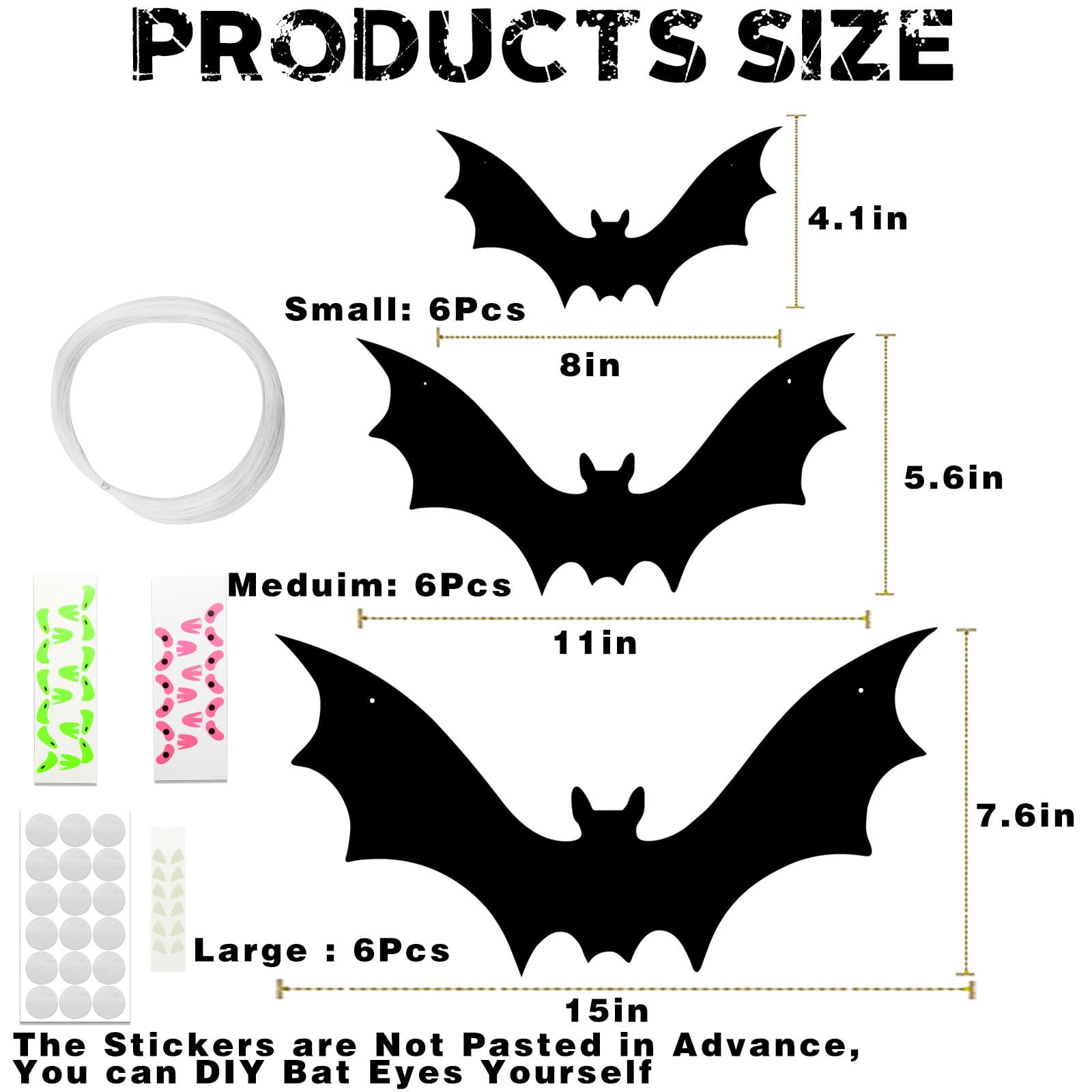 12 Pipistrelli Di Halloween Fosforescenti Da Appendere – Decorazioni Luminescenti Per Esterno E Interno, Con Lenza E Colla - 5