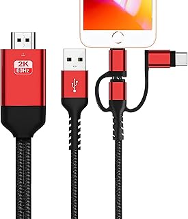 holylife 3 in 1 HDMI Cable Adapter Type C/Micro USB/Phone MHL to Mirroring Phone TV/Projector/Monitor HDTV 1080P Compatible with SeriesxS/Android 5.0 and IO'S9 Above,6.6 Feet (Red1), 3.3