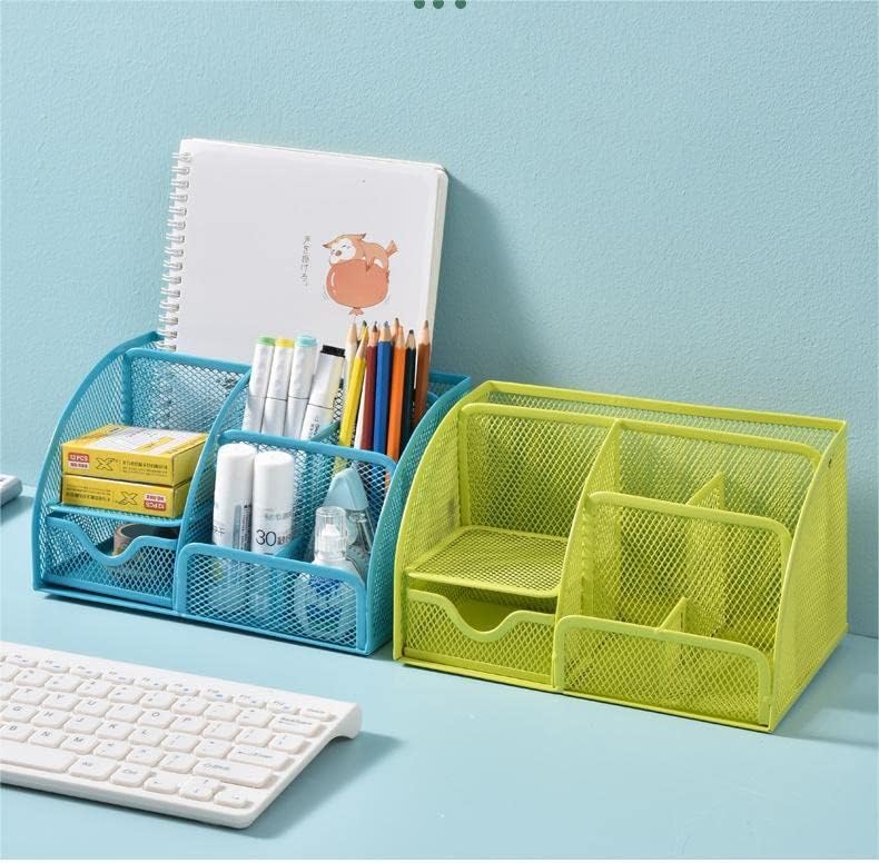 Miniatura 3 de Organizador de escritorio de malla metálica verde con 7 compartimentos