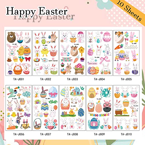 Easter Temporary Tattoos For Kids, 10 Sheets Easter Eggs Rabbit Tattoos Stickers Bunny Carrot Chick Print Waterproof Fake Tattoo Stickers For Easter Holiday Party Supplies Making Decor #TOP1