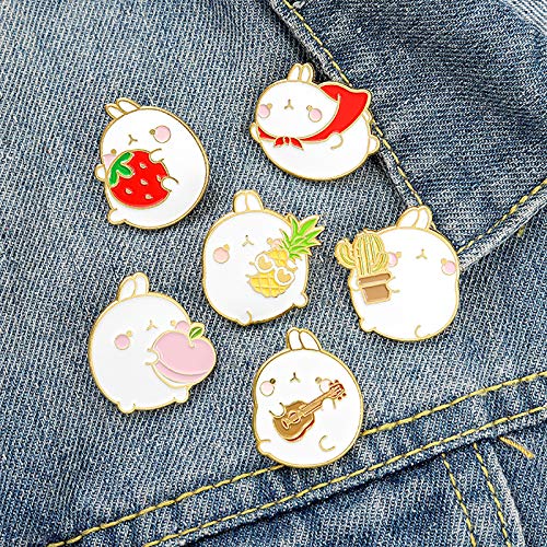 Gillna Cute Animal Enamel Lapel Pins Set Cartoon Rabbit Enamel Pins for Women-Lovely Fruit Lapel Badge Brooch Pins for Jackets Decoration Accessory