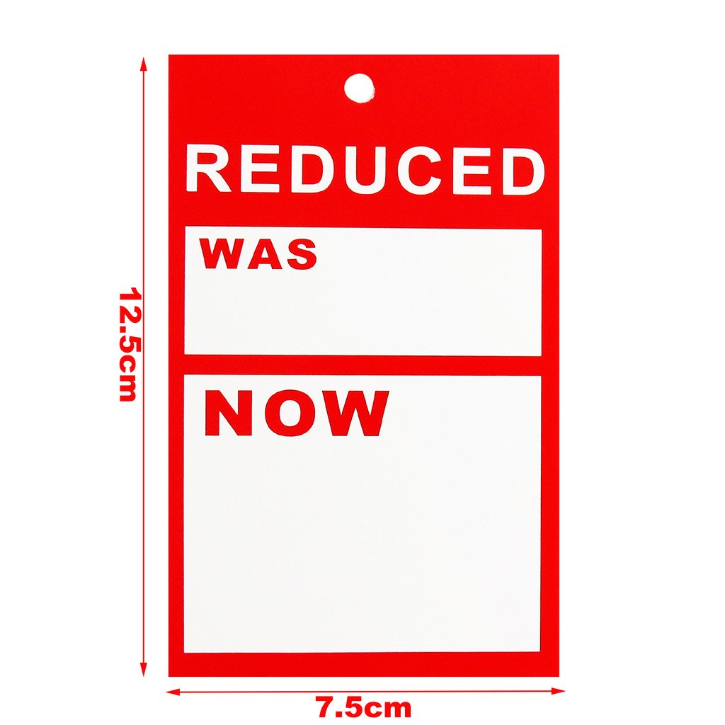 200X Large 'Reduced was/Now' Garment Clothes Pricing Tags Hanger Label Sale Cards Free P&P